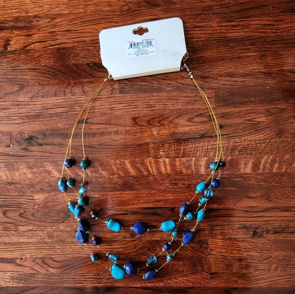 Erica Lyons Triple Strand Blue Bead Necklace - Picture 3 of 3